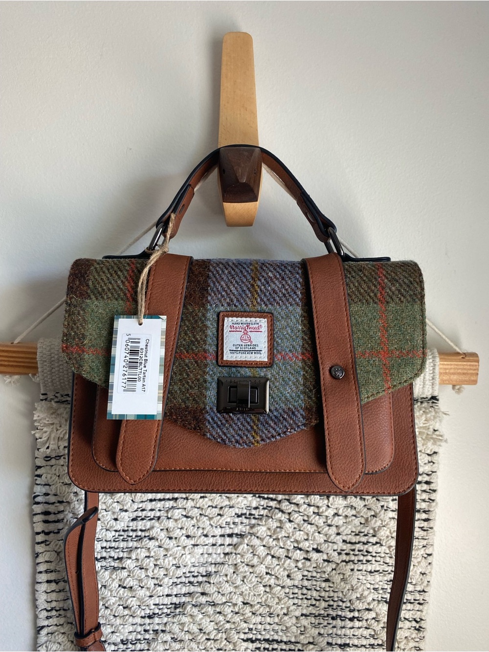 Harris Tweed Brown Leather-Trim Satchel -